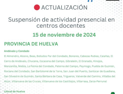 Nueva suspensión de la actividad lectiva presencial en centros docentes de diferentes municipios de Huelva